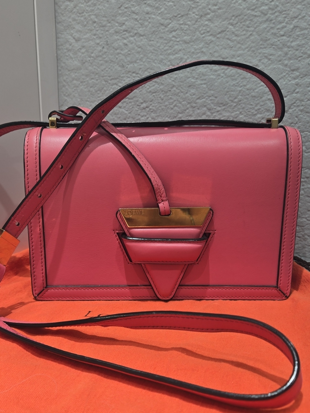 LOEWE Barcelona Pink Leather Crossbody with Geometric Hardware